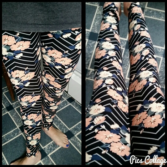 Floral Chevron Brushed Leggings - Picture 2 of 4